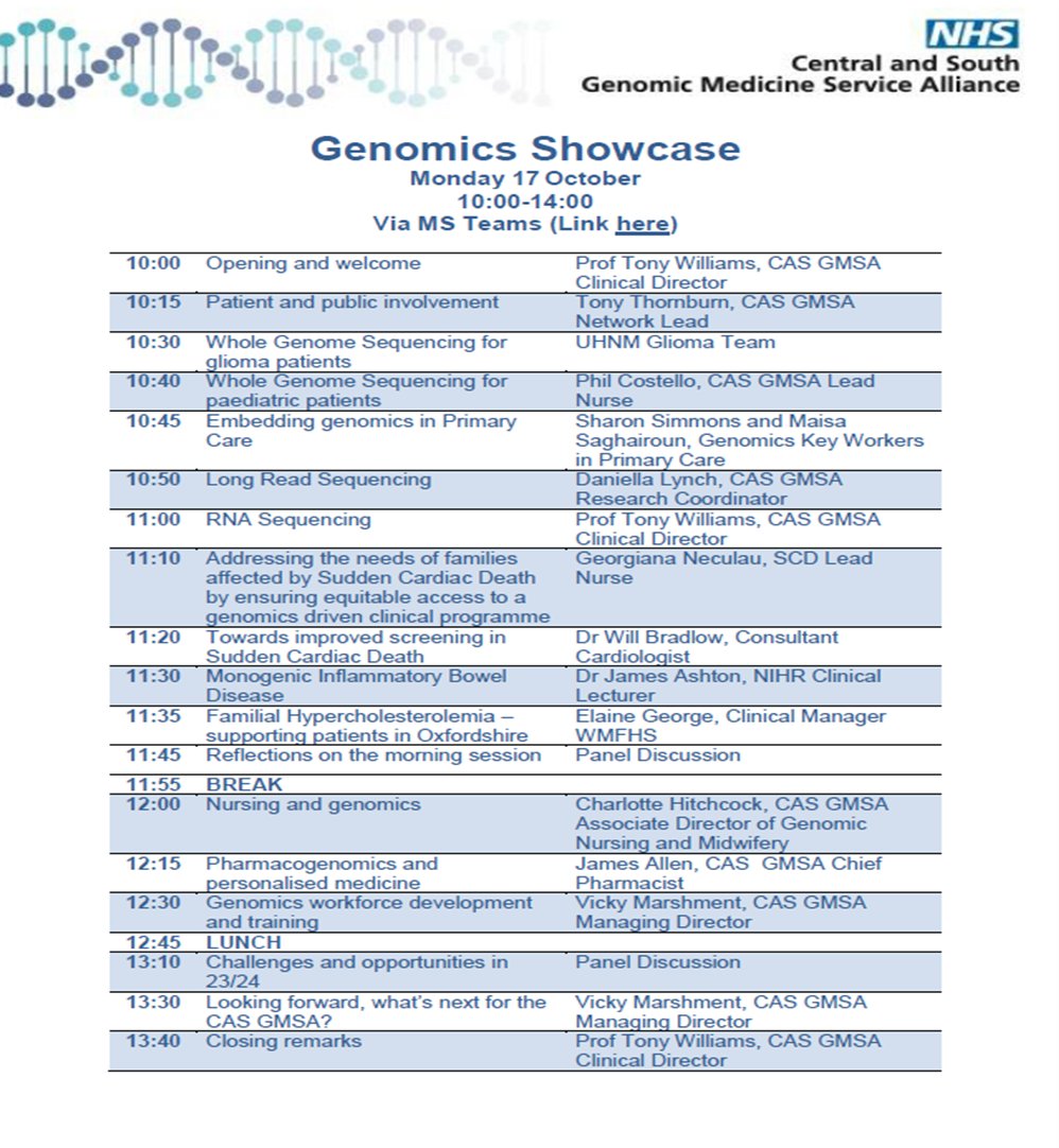 CaS_Genomics's tweet image. If you haven't already, now's the time to register for our Genomics Showcase on Monday. 

We'd love you to join. 

Email Thomas.Hammond@uhb.nhs.uk to register. @NHSgms