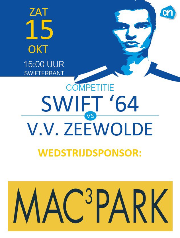 ⚪️⚪️MATCHDAY⚪️⚪️

De 4e competitiewedstrijd:

⚽️ <a href="/Swift64voetbal/">Swift '64 ⚽️</a> - <a href="/vv_zeewolde/">vv_zeewolde</a> 
📆 15-10-2022
🕝 15:00
🏟 Sportpark Swift ‘64
📍 Swifterbant

Scheidsrechter: G. Smeenk

Wedstrijdsponsor: MAC3PARK