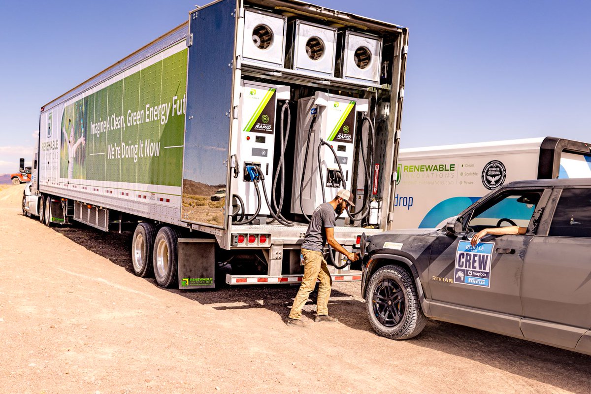 RenewableInnov2's tweet photo. The drivers aren't the only EVs on the rally that have to stay charged up. The MEC-H2 is keeping the support crew fully charged too. Including the BrightDrop EV Cargo Van by @GM #superchargedcrew #chargethecrew #hydrogenfuelcells #rapidcharger #evcharge #evcharging #rebellerally https://t.co/OufvJnI4BU