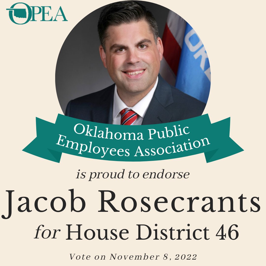 The Oklahoma Public Employees Associations Political Action Committee has endorsed <a href="/jacobrosecrants/">Rep. Jacob Rosecrants 🌩️</a>  &amp; <a href="/MaureeTurnerOK/">Mauree Turner | They / Them</a>  !
