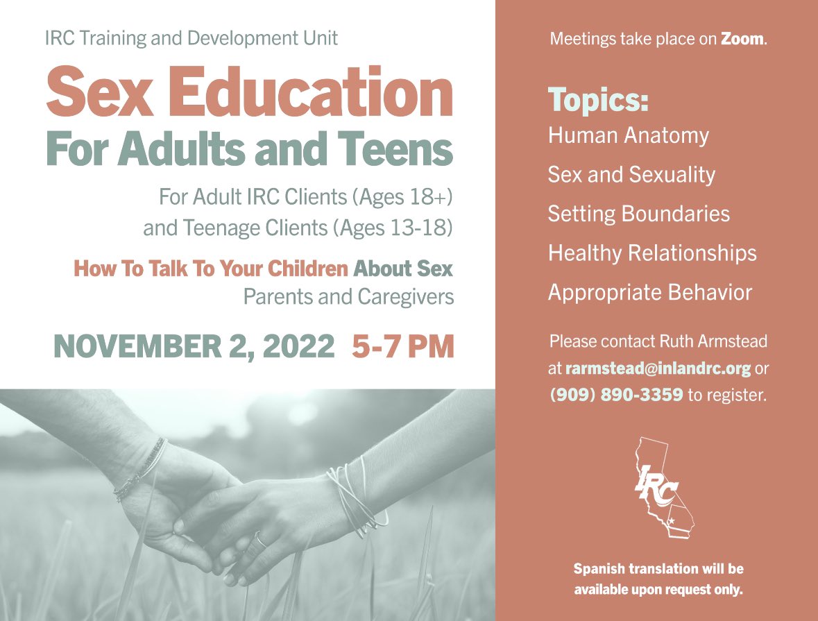 FontanaSelpa's tweet image. Is your child a client of the #InlandRegionalCenter? Do you need support with with teaching them about #HumanAnatomy, sex and sexuality, #SettingBoundries, #HealthyRelationships, and #AppropriateBehavior? If so, This might be a good training for you. See below for more info.
