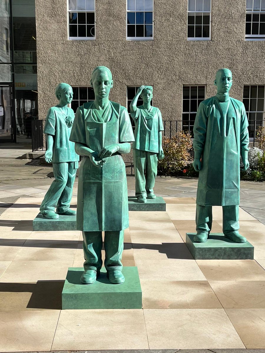 The 'Your Next Breath' memorial, created by renowned sculptor Kenny Hunter, was unveiled at the College today. The memorial depicts four healthcare workers in scrubs as they experience a moment of reflection at the end of a Covid ward shift. Learn more: ow.ly/fi0n50L9kgM