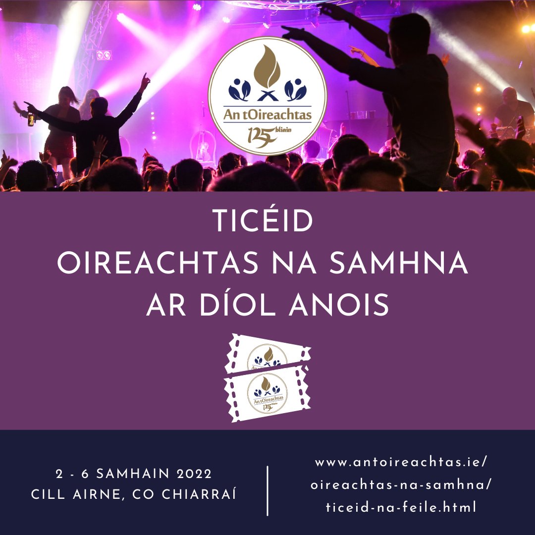 ✨ TICÉID AR DÍOL D’OIREACHTAS NA SAMHNA ✨ Beidh príomhfhéile na nGael ar siúl i gCill Airne, Co. Chiarraí ón 2 - 6 Samhain 2022. Tapaigh an deis na scuainí a sheachaint agus ceannaigh do thicéad anseo: antoireachtas.ie/oireachtas-na-… #OnaS2022