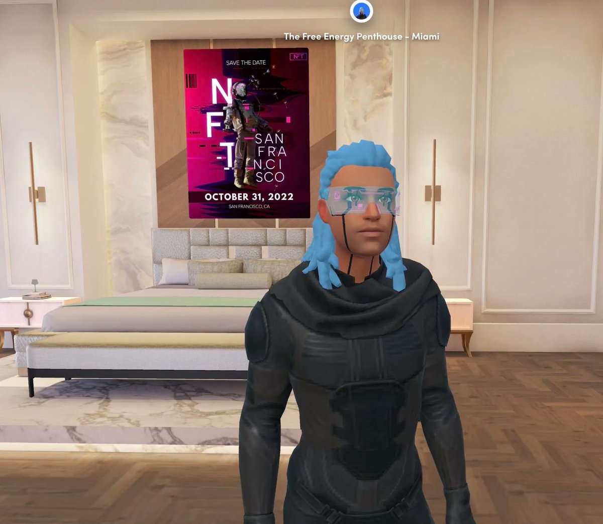 readyplayerme's tweet photo. The Free Energy Penthouse - Miami prepped by @thexanderlove for the World Summit AI presentation streamed live through the metaverse #readyplayerme #3davatars #WSAI22 https://t.co/xcqv4Ny45p