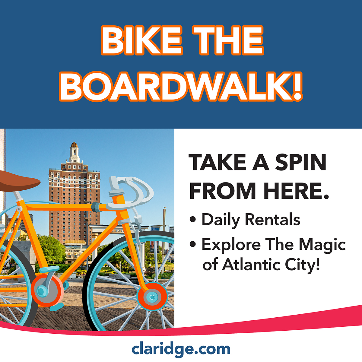 Enjoy the beautiful fall weather and explore the magic of Atlantic City! Daily bike rentals can be found right outside The Claridge for your riding pleasure 🚴‍♂️🚴‍♀️