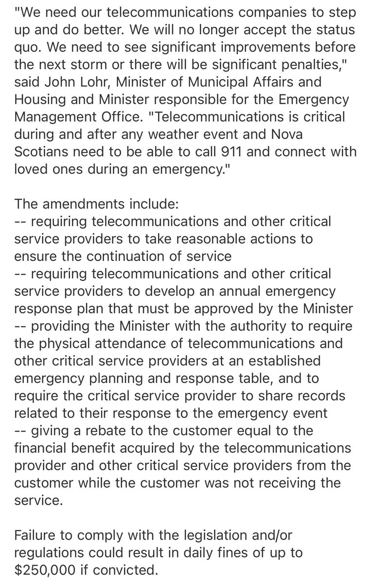 NEW: In the aftermath of Hurricane Fiona’s phone outages, Nova Scotia’s provincial government has tabled legislation that would require telecommunications companies to do more before, during, and after the next storm. Penalties for non-compliant companies could be $250,000/day.