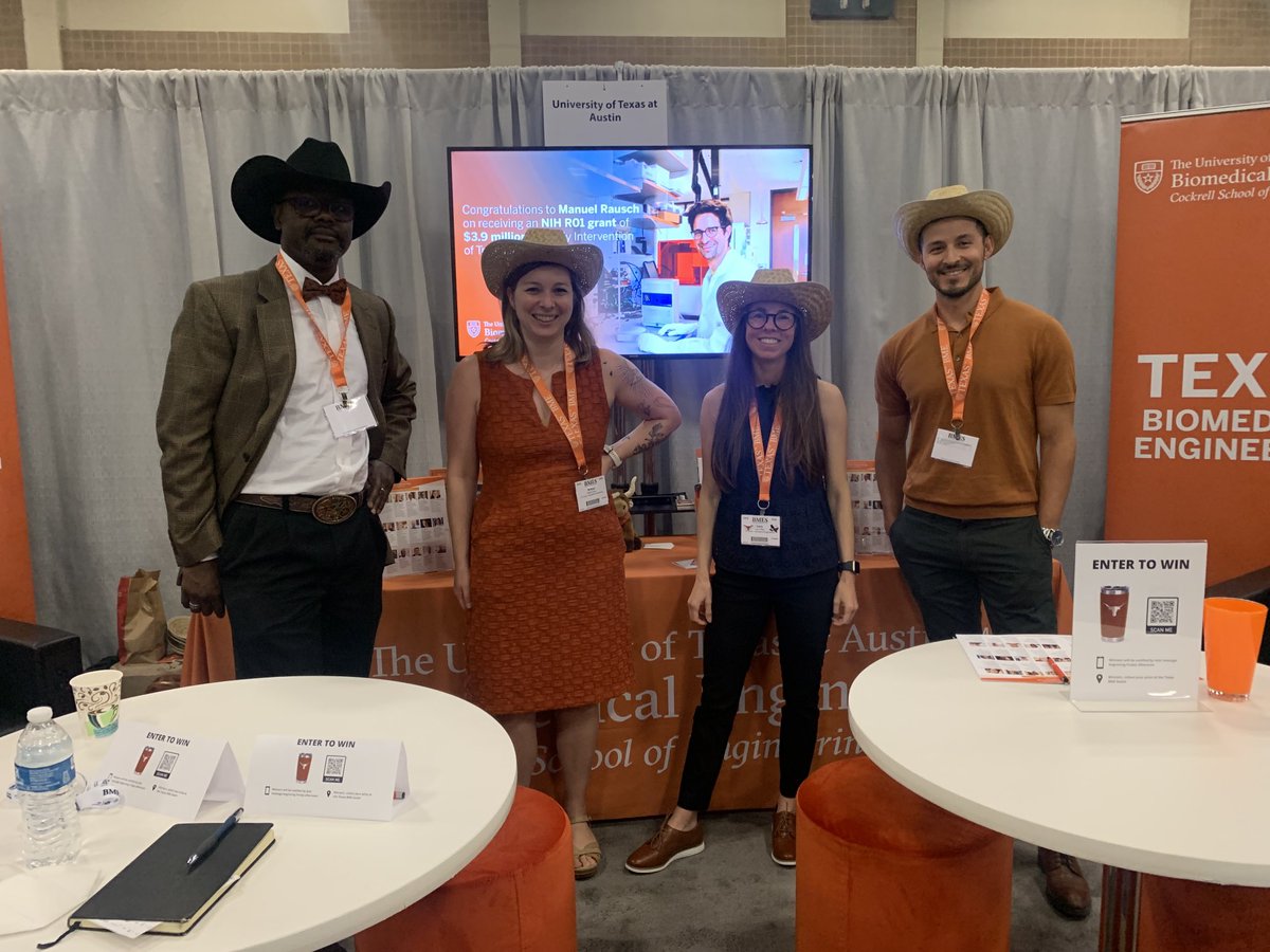 doc_tmp's tweet image. Stop by the ⁦@UTBiomedical⁩ booth #322 at BMES to learn about TX style, our dynamic graduate program, and faculty openings in cancer and brain health. #BMES2022