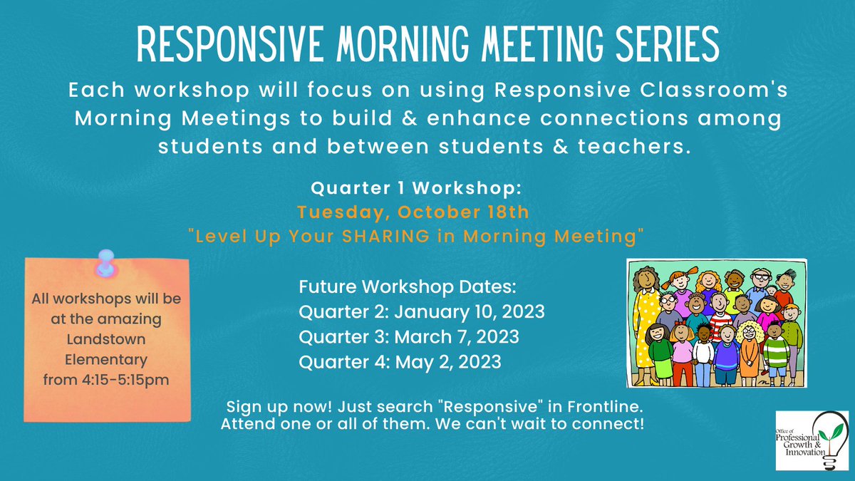 Sansone39's tweet photo. Check out this brand new learning series! 🙌 Are you looking for fresh ideas for your Morning Meeting? Join us if you want to LEVEL UP the SHARING component in your MM. You'll have the opportunity to collaborate with other elementary educators across VBCPS. Winning! #ResponsiveVB https://t.co/SeVdhFhXN9