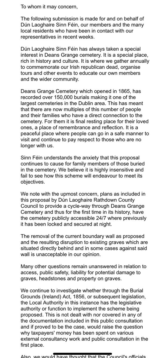 CallieCrawleySF's tweet image. I am against the proposal from @dlrcc to create a cycle way through #DeansgrangeCemetery 

@DLSINNFEIN and I have sent in our submission in opposition.We call on the council exec/local elected reps to put an end to this proposal and recognise the hurt that these plans have caused