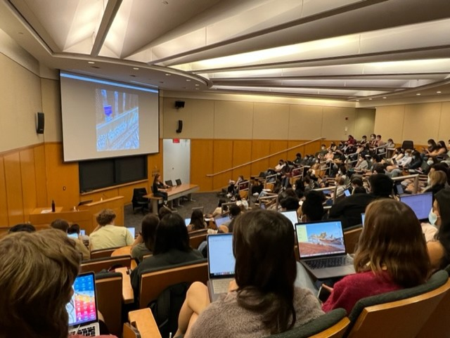 gabrielasotolav's tweet photo. That small (but powerful) figure in the front of my classroom is the always terrific @ievaju guest lecturing today about care of injured and dehydrated migrants  from her book #threshold. Amazing lecture from her ethnographic work as an EMT and wildlands firefighter at the border https://t.co/FAaUIK9b5X