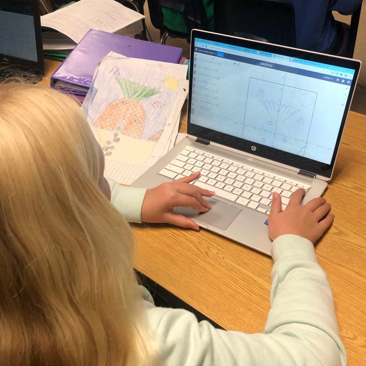 Springboro_SJHS's tweet image. Mrs. Klausing&apos;s Honors Alg 7 classes are using student-created pictures to practice writing linear functions &amp;amp; turning those into digital images using an online graphing platform. These kids are doing incredible work!! #mathinaction #handsonlearning