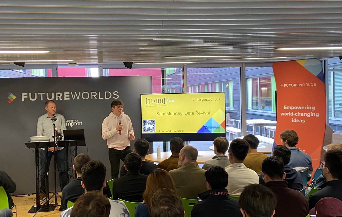 Prof Les Carr (@lescarr) on Twitter photo Sam Munday @smund27 pitching his startup “Data Revival” at a <a href="/FutureWorlds/">Future Worlds</a> TL;DR event at <a href="/unisouthampton/">University of Southampton</a> Sam Munday @smund27 pitching his startup “Data Revival” at a <a href="/FutureWorlds/">Future Worlds</a> TL;DR event at <a href="/unisouthampton/">University of Southampton</a>