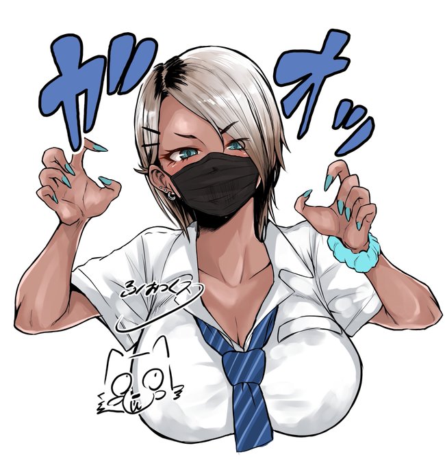 本人はギザっ歯がコンプレックスだからマスクで隠してる…みたいな設定を考えてマスク差分も作っちゃった https://t.co/mXWTfOoP1e 