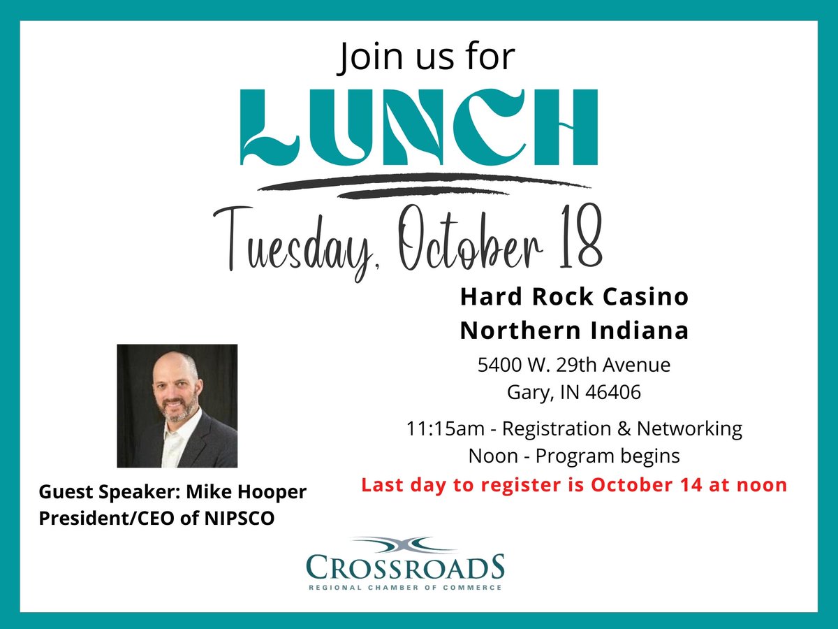 crossroadschamb's tweet photo. Join the Crossroads Regional Chamber of Commerce for lunch next Tuesday, October 18. Register by noon tomorrow at https://t.co/plM0HDe1Mi https://t.co/KowGl81hwX