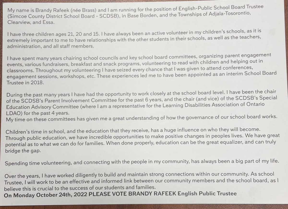 District 17 Teachers (@d17teachers) on Twitter photo Brandy has many years of experience serving on a variety of committees with SCDSB and is passionately supports her community. 
Brandy knows that that education is the #1 way to eliminate barriers for our students and will work to support educators, students, and families! 2/3 Brandy has many years of experience serving on a variety of committees with SCDSB and is passionately supports her community. 
Brandy knows that that education is the #1 way to eliminate barriers for our students and will work to support educators, students, and families! 2/3