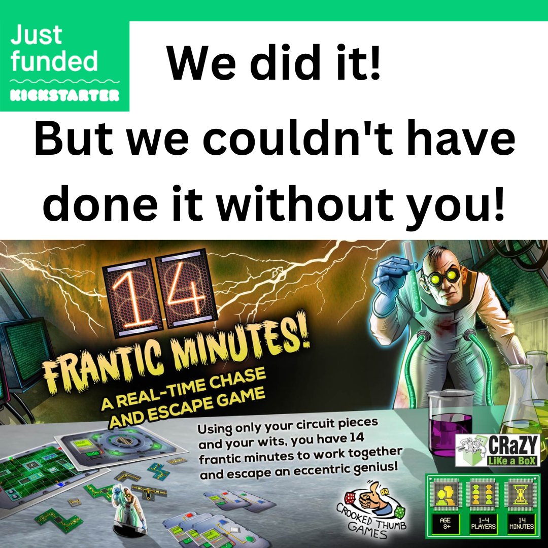 Funded! 14 Frantic Minutes is coming to life thanks to the support of hundreds of amazing backers.

Thank you so much for your support!

kickstarter.com/projects/crazy…