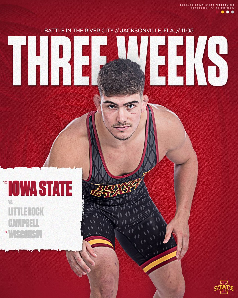 CycloneWR's tweet photo. 𝗧𝗵𝗿𝗲𝗲 𝗺𝗼𝗿𝗲 𝘄𝗲𝗲𝗸𝘀 '𝘁𝗶𝗹𝗹 𝗖𝘆𝗰𝗹𝗼𝗻𝗲 𝘄𝗿𝗲𝘀𝘁𝗹𝗶𝗻𝗴! 🙌

A top 10 matchup against Wisconsin will headline the Battle in the River City 👀

🌪🚨🌪 https://t.co/XGMZrlZxKF