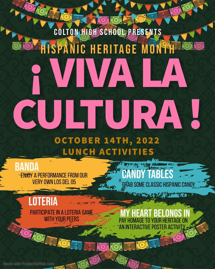 Come check out the events during your lunch time tomorrow to celebrate Hispanic Heritage Month with your fellow Yellowjackets!!