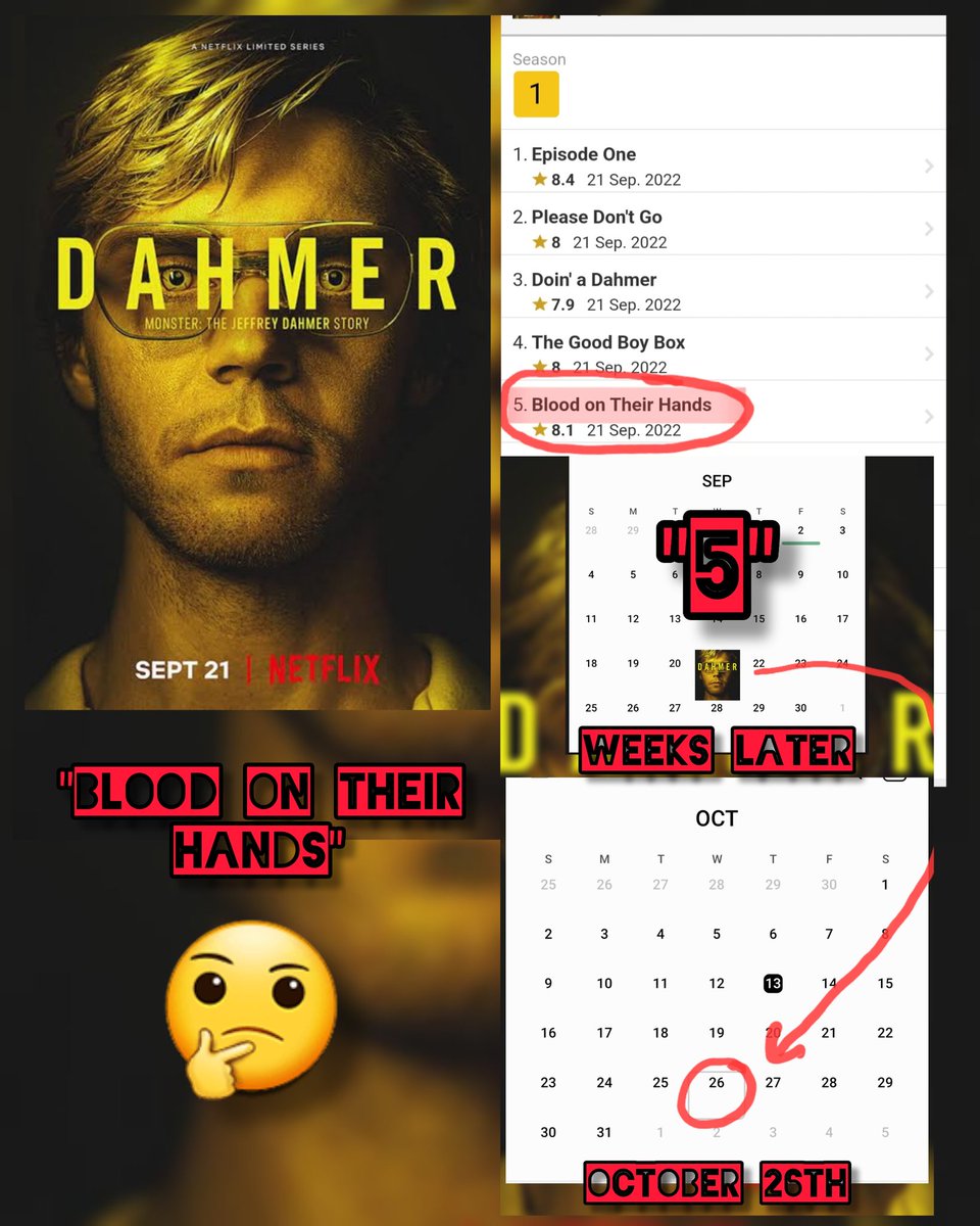 TheMatrixology's tweet photo. - Life is 1 big #Synchronicity (Everything #Connected)
- A lot of #Energy is on the new #Dahmer Netflix
- INTERESTING Episode "5"👈 is called "#Blood On Their Hands" 🤔
- "5" weeks after the premiere is #Oct26th👈(Same week as the 1929 Crash)
-Dahmer Died #Nov28th 👀
#Matrix https://t.co/wWPjj9DXuZ