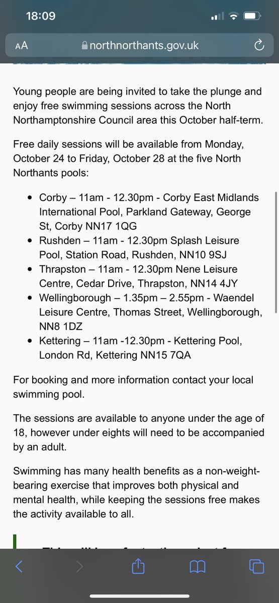 TeamKPJA's tweet photo. *FREE SWIMMING* Free swimming during October half term at local swimming pools in Northamptonshire. https://t.co/tp6wSjPsnE