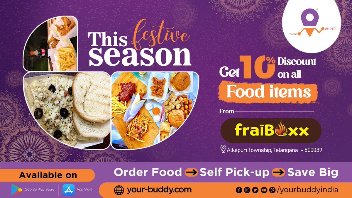 yourbuddyindia's tweet photo. Now enjoy this Blissful festive season with 10% Discount on all the food items. Order food from Frail Boxx, Alkapuri Township through Your Buddy App. 

Download the app now to start ordering: https://t.co/AslQu0WPZn 
#yourbuddy #foodorderingapp #foodorderapp #orderrestaurant https://t.co/WNSDBicHaD