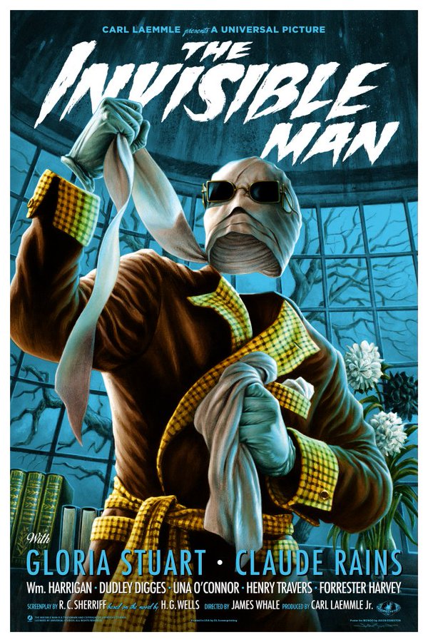 The Invisible Man is a 1933 American science fiction horror film directed by James Whale. Based on H. G. Wells' 1897 The Invisible Man and produced by Universal Pictures, the film stars Claude Rains, Gloria Stuart, and William Harrigan. Wikipedia
Release date: November 13, 1933 (USA)
Director: James Whale
Budget: 328,033 USD
Cinematography: Arthur Edeson
Adapted from: The Invisible Man
Distributed by: Universal Pictures