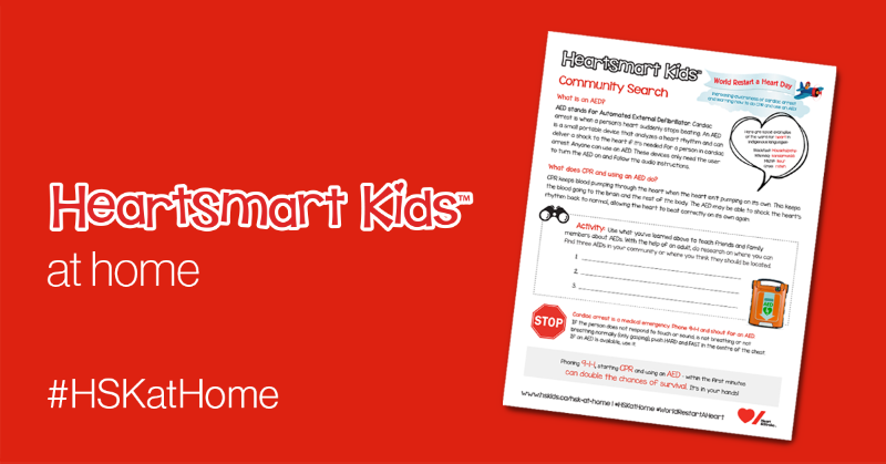 HeartandStroke's tweet photo. In celebration of #WorldRestartAHeart Day, learn more about automated external #defibrillators or #AEDs by downloading our new HSK activity sheet! ❤️ 
Don’t forget to use #HSKatHome to share a photo of your sheets!