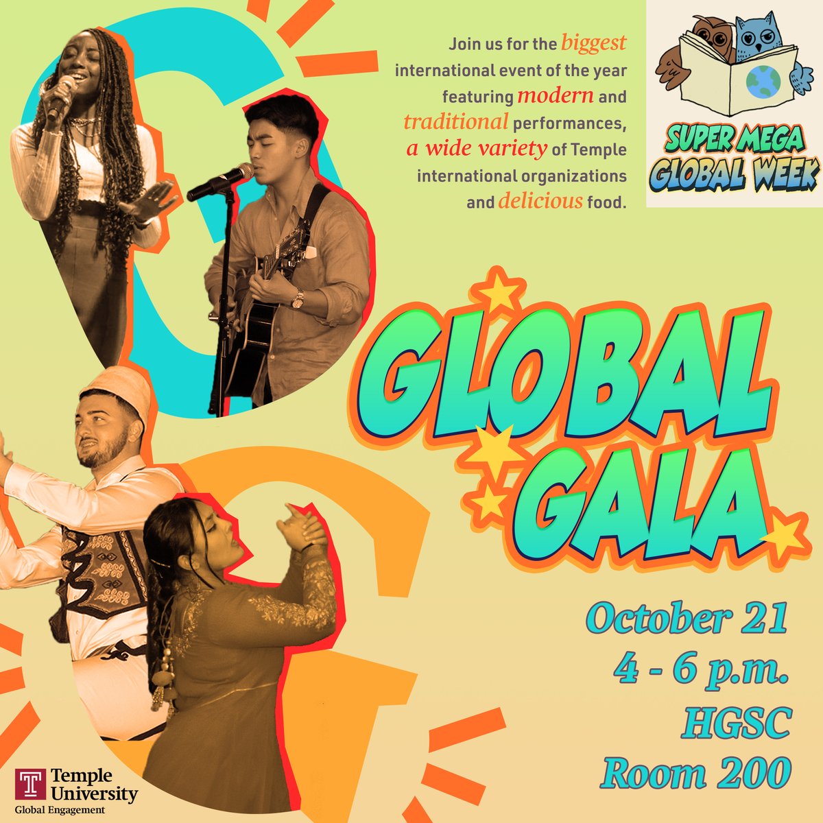 𝐆𝐋𝐎𝐁𝐀𝐋 𝐆𝐀𝐋𝐀 🌎🎉

Join us NEXT FRIDAY (10/21) as we close out our first Super Mega Global Week with the biggest international event of the year! Attendees can enjoy FREE food, cultural performances by Temple students and more!

RSVP here: docs.google.com/forms/d/e/1FAI…