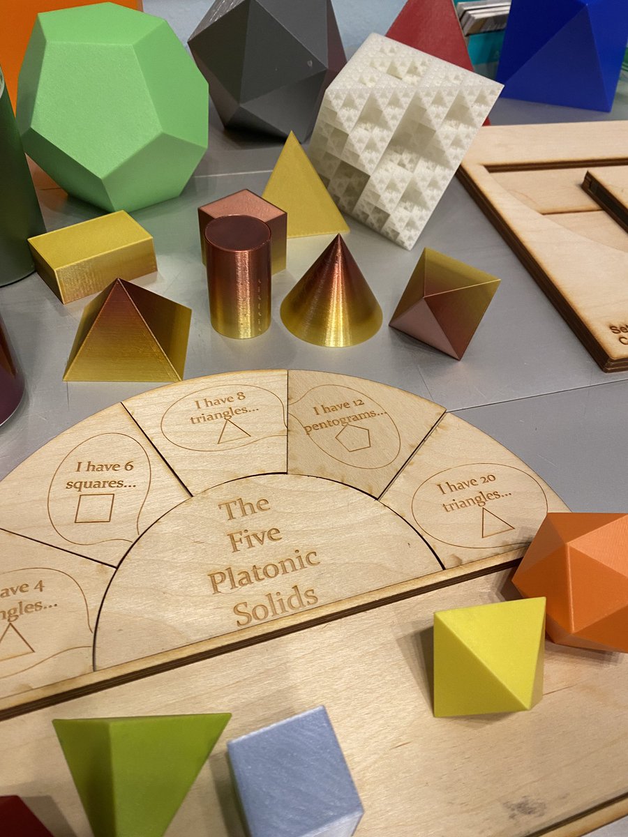 MathHappensOrg's tweet image. Thanks to the mystery donor of the gold 3D printed solids. They just arrived one day at the main desk. #mathhappens