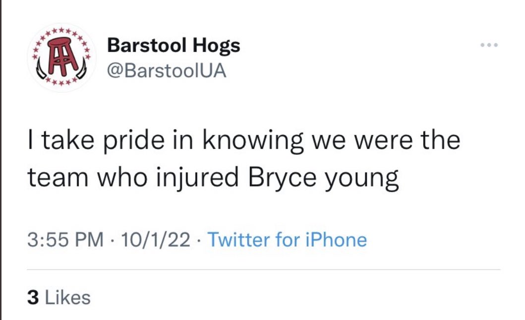 BarstoolAlabama's tweet photo. ARE YOU FUCKING SERIOUS @BarstoolUA ?!?! These hogs are the scum of the earth https://t.co/GBUY2la9wv