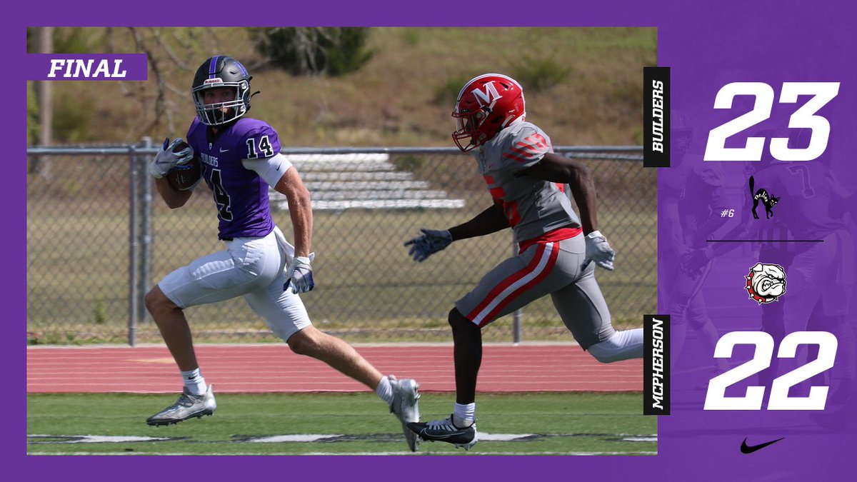 COMEBACK KIDS! 🏈

Southwestern erases a 16-7 deficit to earn a 23-22 triumph against McPherson College. The Builders move to 5-0! 

Josh Edson had seven receptions for 90 yards and two TD's in the tilt! 

#builders #thejinxison #KCACscore #naia