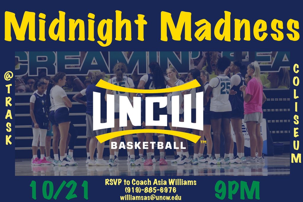 🚨UNCW Recruits 🚨 Save the date 📆 AND RSVP Midnight Madness - October 21 #HawkYeah #PackTrask #mindnightmadness