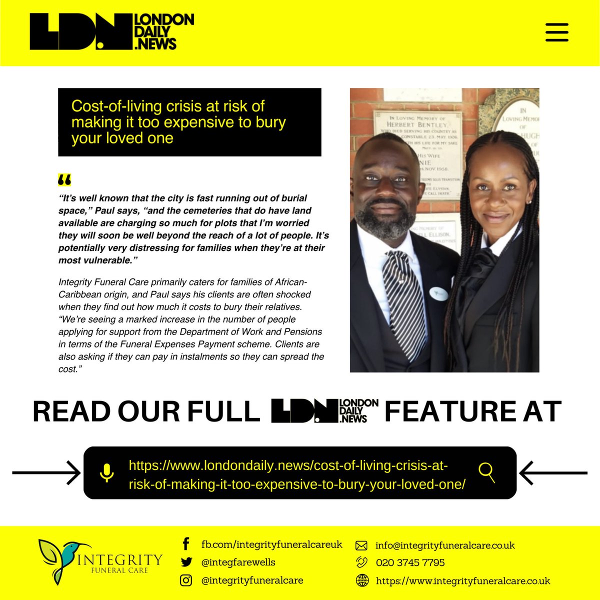 integfarewells's tweet photo. Please click the link below to read the full article. 
https://t.co/hMybtrNj7b

Visit us at https://t.co/LWjpY2k53V 
Speak to us on 020 3745 7795 

#integrityfuneralcare #integrity #funeral #care #costoflivingcrisis https://t.co/arAd79dM2p