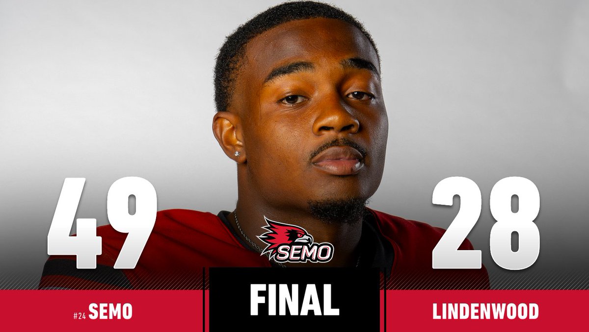 SEMOfootball's tweet photo. Geno Hess runs over Lindenwood and the Redhawks win the Game Ball Brawl. Hess rushes for career high 276 yards and four touchdowns, and breaks two SEMO career records. Redhawks now on a four-game winning streak. https://t.co/dbHghJ4Tlr