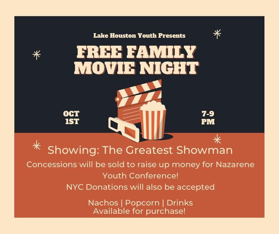 Hey Families! We hope you will join us this evening at 7:00 at Lake Houston Church for family movie night!