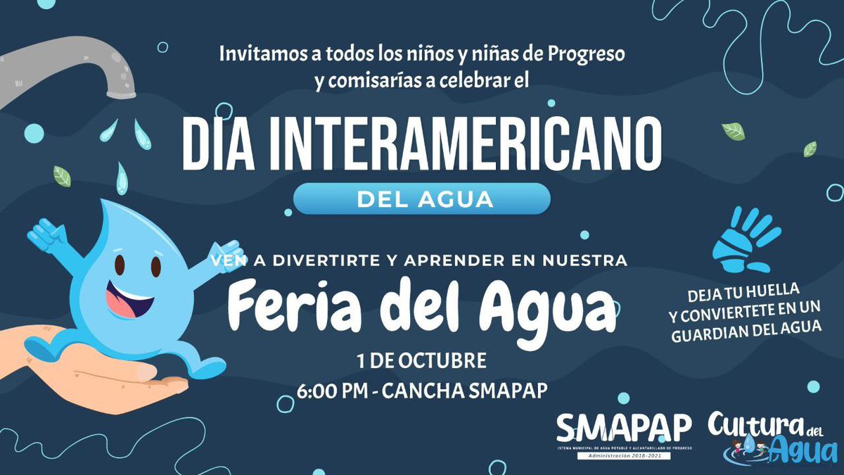 JULIANZACARIASC's tweet photo. 💧¿Quieres convertirte en un guardián del agua?

Los invito HOY a la “Feria del Agua”, donde juntas y juntos aprenderemos más, sobre la importancia de este vital líquido y el porqué debemos cuidarlo. 

La cita es en la explanada de #SMAPAP en punto de las 18:00 horas. https://t.co/vZowjvAa4F