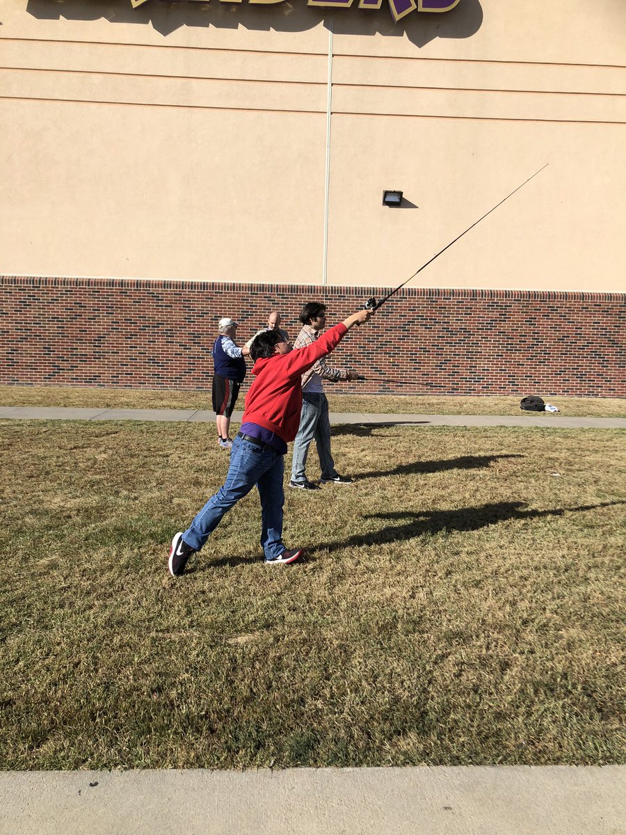 Sciencesaurus's tweet photo. Islander outdoor adventure club is fishing tomorrow.  Repaired and restrung poles, had casting practice and now we’re on!#GISH https://t.co/IeSRsnOhBW