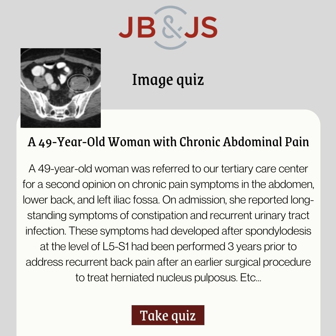 jbjs's tweet image. bit.ly/3LTbORl

#abdomenpain #imagequiz #cme