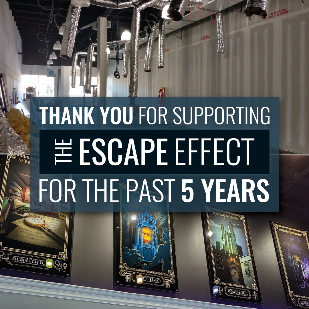 It's been five years since our soft open and to celebrate, we're running a promo all week.
theescapeeffect.com/celebrating-5-…

#escapeeffect #escapegame #escaperoom #orlando #orlandoflorida #smb #smallbiz #momandpopshop