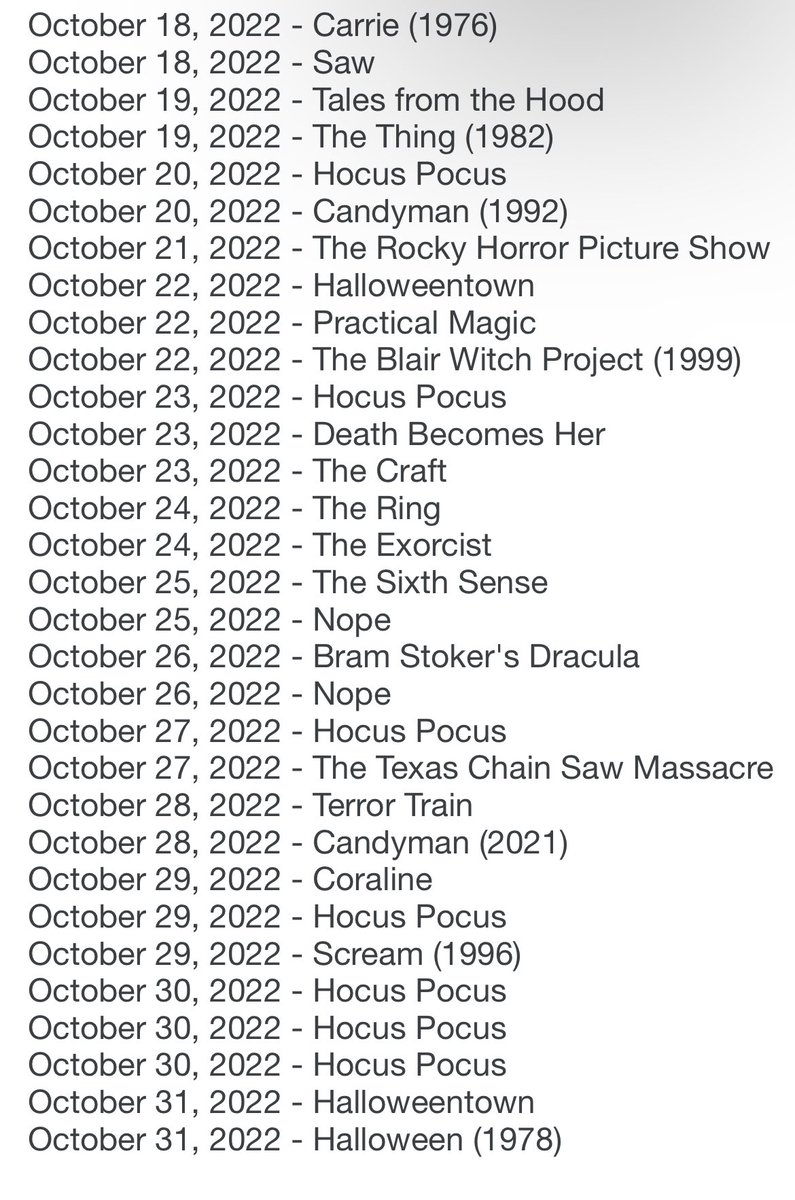 Houston, Come Have a Spooky Time 
at Rooftop Cinema Club in Houston! 👻 

1700 Post Oak Blvd, Houston, TX 77056

2022 Halloween Movie Lineup 🎃

🎟: yureplace.com/houston-come-h…