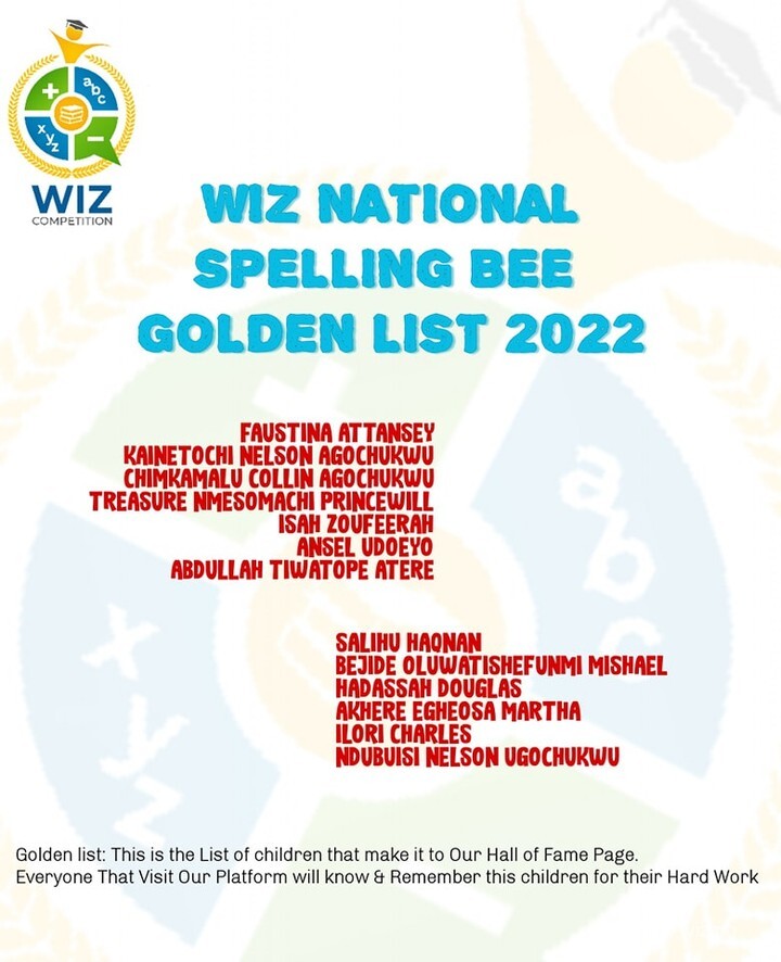 Congratulations to you all. 

Golden list: This is the List of children that make it to Our Hall of Fame Page. 
Everyone That Visit Our Platform will know &amp; Remember this children for their Hard Work

note: winner will be announce shortly

 #WIZ #teacher… instagr.am/p/CjLcYcWtQpy/