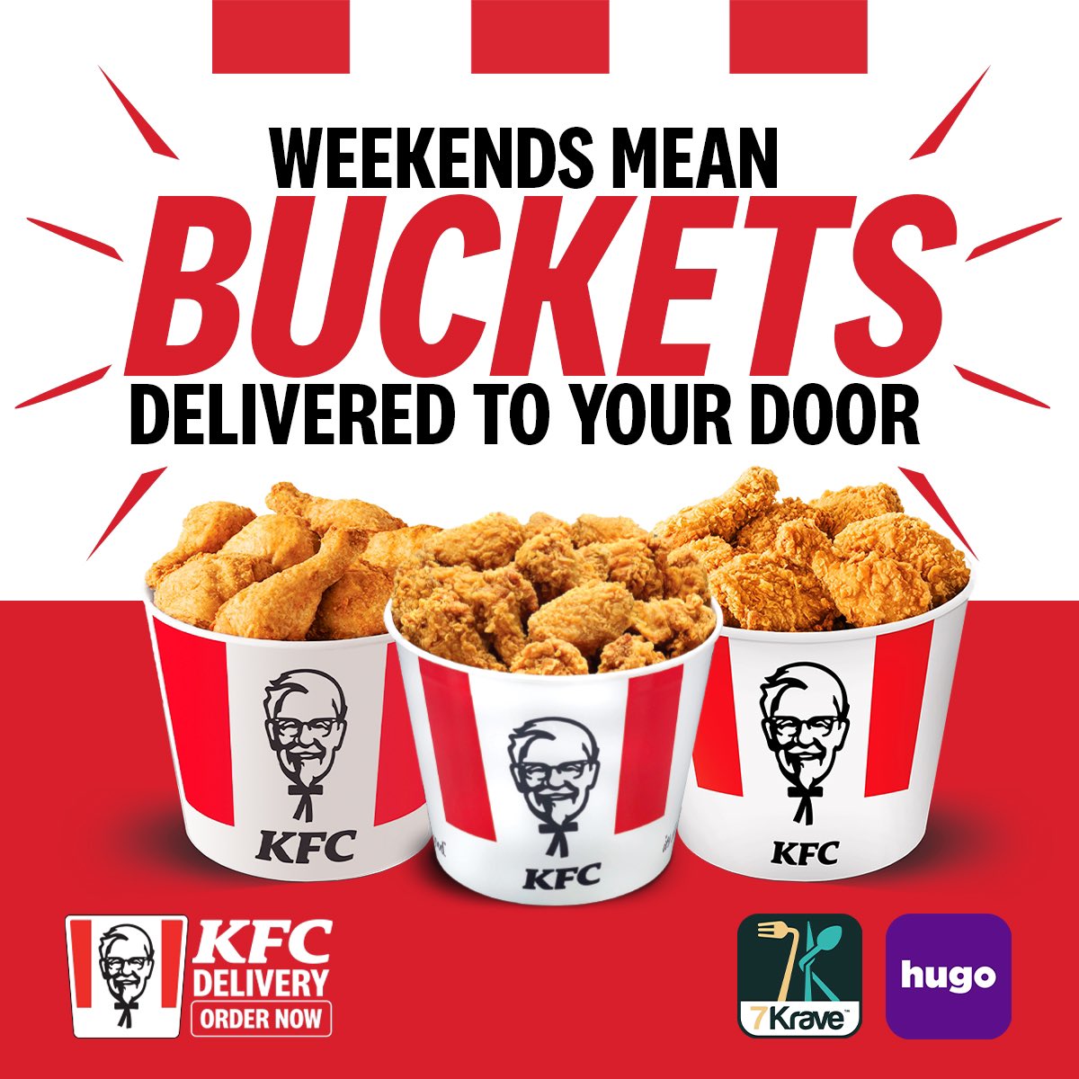 kfcjamaica's tweet photo. Whether youโre staying in or heading out for the weekend, do it right with a KFC Bucket today! ๐๐
Order your favourite KFC Bucket with KFC Delivery through @7krave or @hugoapp.jm for lunch!
#KFC #KFCDelivery #Delivery #ChickenDelivery #7Krave #HUGO #KFCJamaica https://t.co/YULEnRgxkZ