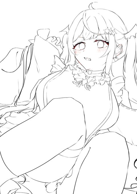 線画まで描いて色塗ってたけどこのまんまじゃいつも通りだしきもいと思ってラフから描き直したけど正解だった 