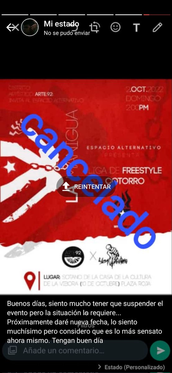 Cancelado el evento, lo siento mucho...