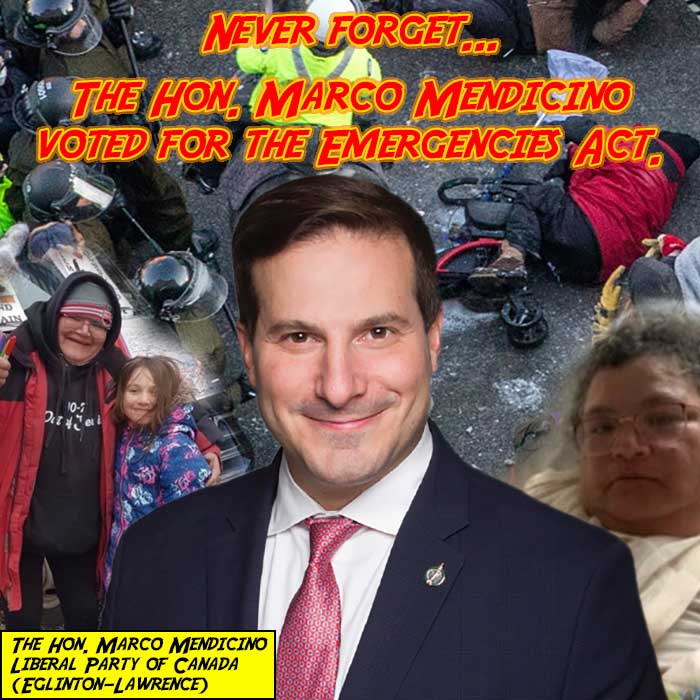 ACanadian26's tweet photo. @prettypatriotCA #TrudeauMustGo
Never forget, Marco Mendicino (#FireTheLair) voted for the Emergencies Act. https://t.co/NRuD6VI1Wf