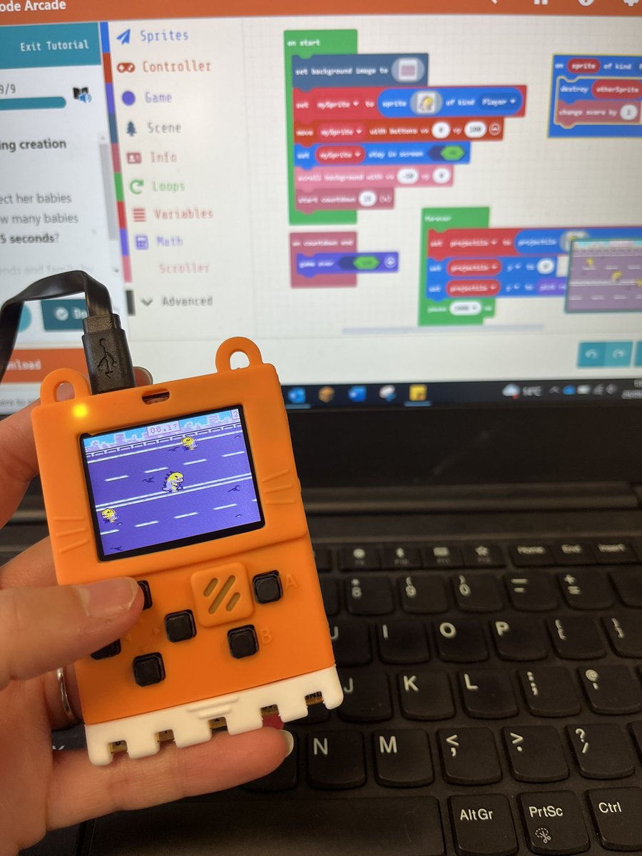 ManonWatkins's tweet photo. This week we’ve been learning how to code games with @MSMakeCode arcade. We’ve had so much fun creating our own sprites and thinking of different types of games, especially bringing them to life on a device. We are loving the @KittenBot1 meowbit 🤩 #nevertooyoungtocode https://t.co/gQULV84sDF
