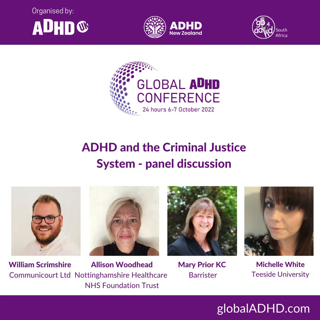 ADHD and the Criminal Justice System (Panel discussion). 

How the impact of ADHD and misunderstanding ADHD can have substantial impacts on court outcomes. 

Global ADHD Conference, 8am 7th Oct (UK).

globalADHD.com 

#ADHD #ADHDUK #ADHDNZ #globalADHD