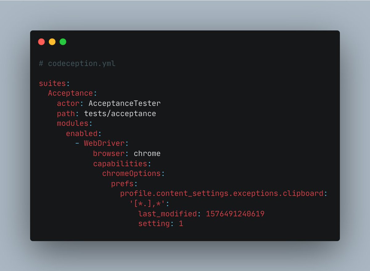 elias_haeussler's tweet image. This is how you can access the clipboard with #codeception #php (requires the WebDriver module together with Chrome browser).
↓