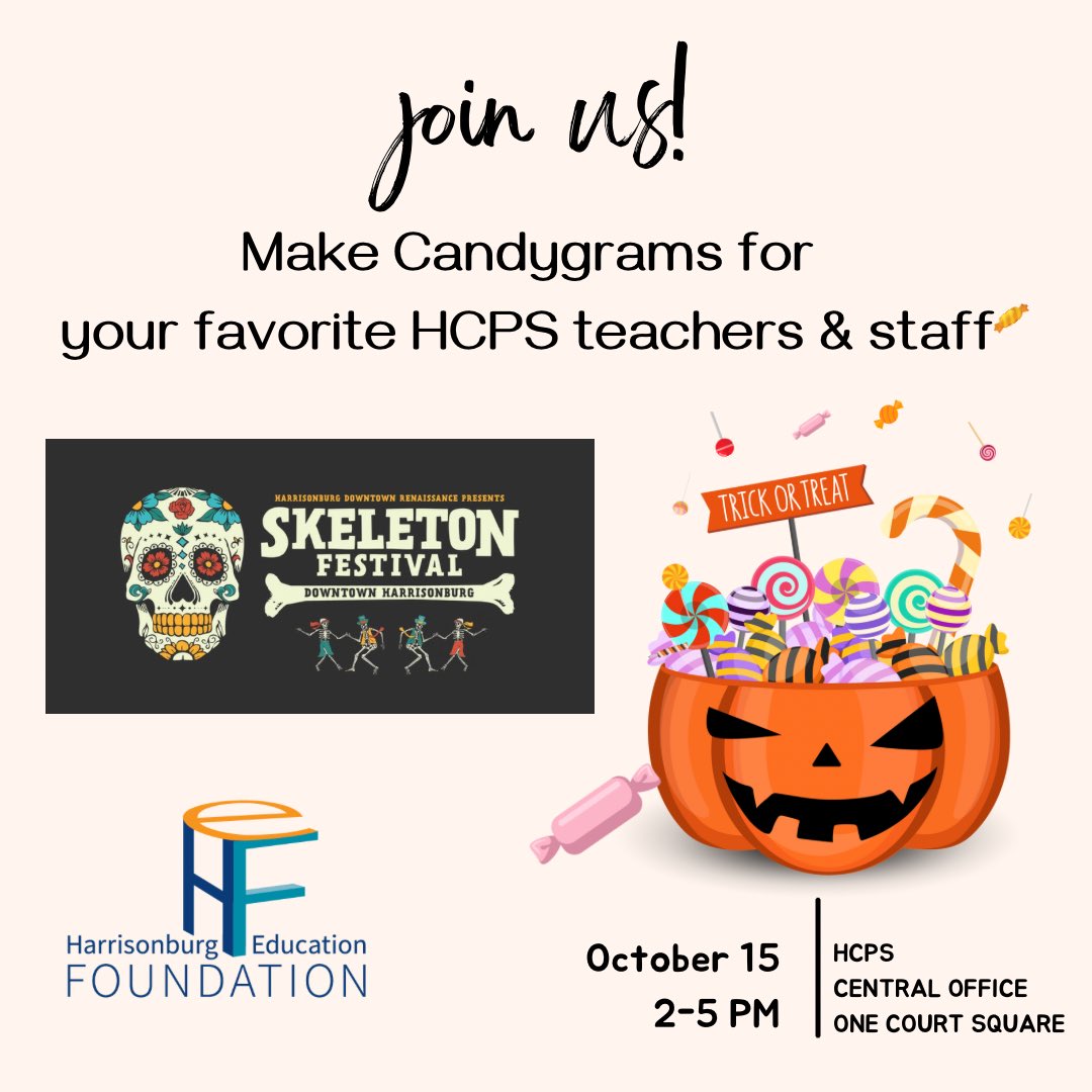 HEFhcps's tweet photo. HEF is delighted to join the Skeleton Festival this year. In addition to passing out candy for trick or treaters, we invite you to make CANDYGRAMS for your favorite teachers and staff. We will deliver these treats and provide materials. Say thank you to our hardworking educators. https://t.co/96Vy3dXj3b