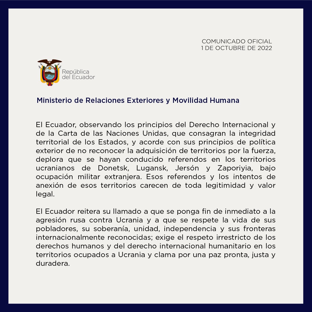Ecuador defiende los principios del Derecho Internacional y de la Carta Naciones Unidas: